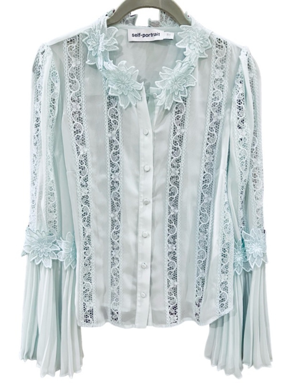 Self-Portrait Lace-Trim Button-Front Blouse